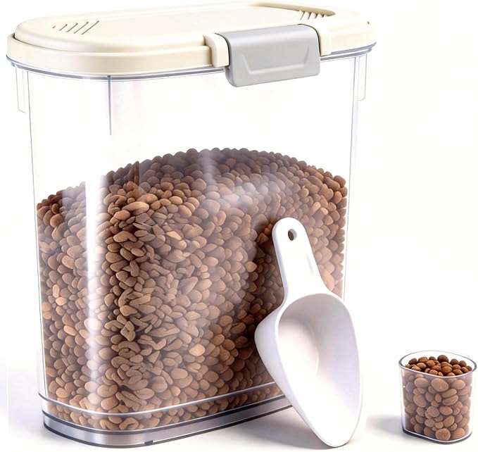 Airtight Dog Cat Pet Food Storage Container 10 Lbs, Slim Tall Dry Food Bin | Clear Plastic Pet Food Treat Container with Lid, Scoop and Cup, Food Storage Bin for Dogs, Cats, Bird Seeds, Kibble, Pellets