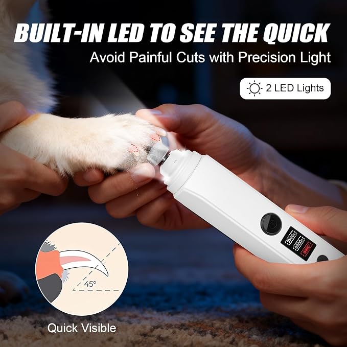 Quiet Dog Nail Grinder,2026 New Updated Quiet Electric 2-Speed Professional Pet Nail Grinder with Quick Sensor, Rechargeable Painless Trimmer for Large to Small Dogs & Cats, LED Light & Guard