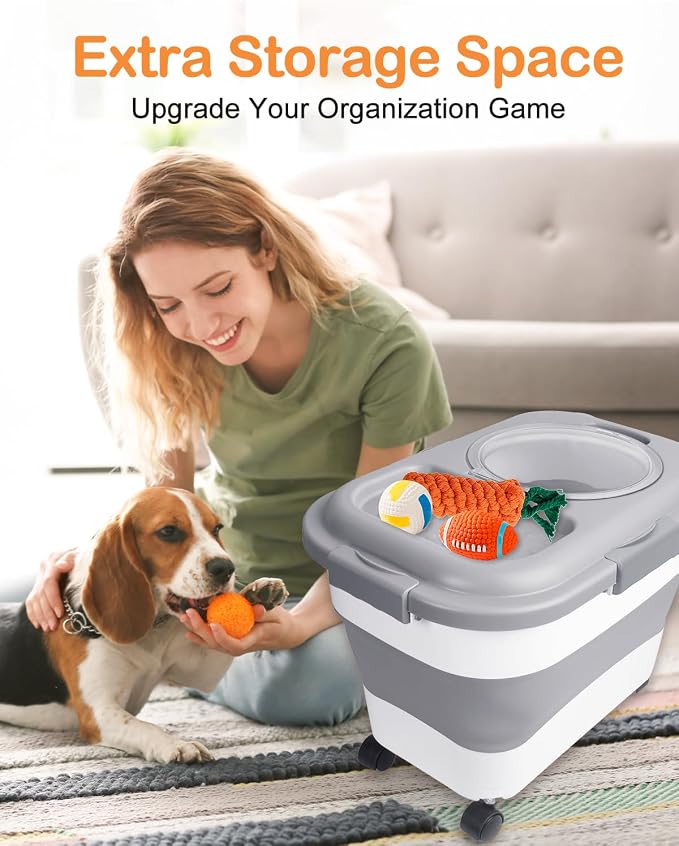 15-23 Lbs Dog Food Storage Container Airtight,Collapsible Pet Food Storage | Dog Food Container with Double Seal & Magnetic Lid,Cat Food Container with Wheels & Handle for Easy Moving,Small Jar,Scoop