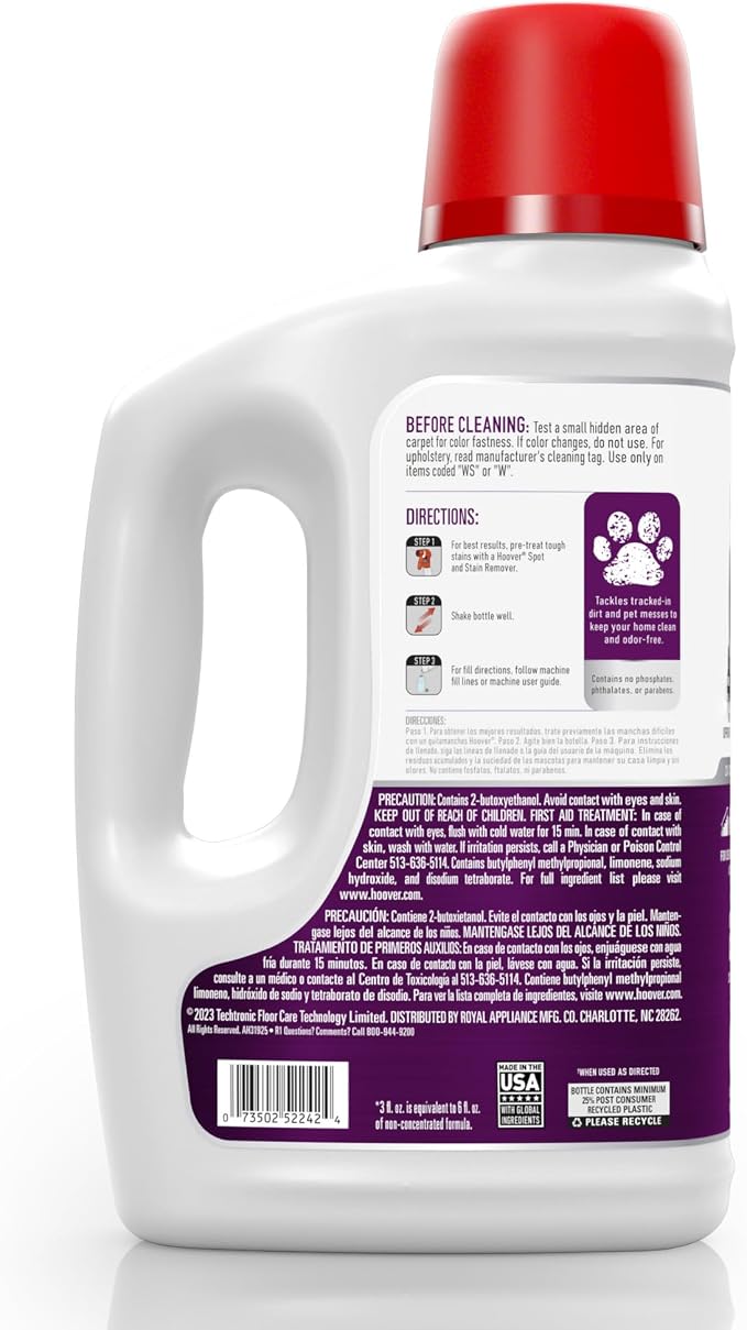 Hoover Pet Carpet Cleaner Solution, 64 oz., Tropical Breeze Scent | Deep Cleaning Carpet Shampoo Solution, Eliminates Urine Stains and Odors, Pair with Hoover Carpet Cleaner Machine