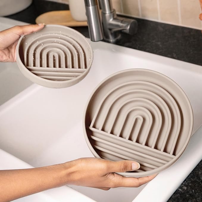 Should We Go? Slow Feeder Dog Bowls - Medium Size Silicone Slow Eating Dog Bowl for Puppies & Dogs with Suction Cup -Dishwasher-Safe, Lick Mat Design, Reduces Gulping,for All Breeds,7.5”x1.5”- Sand