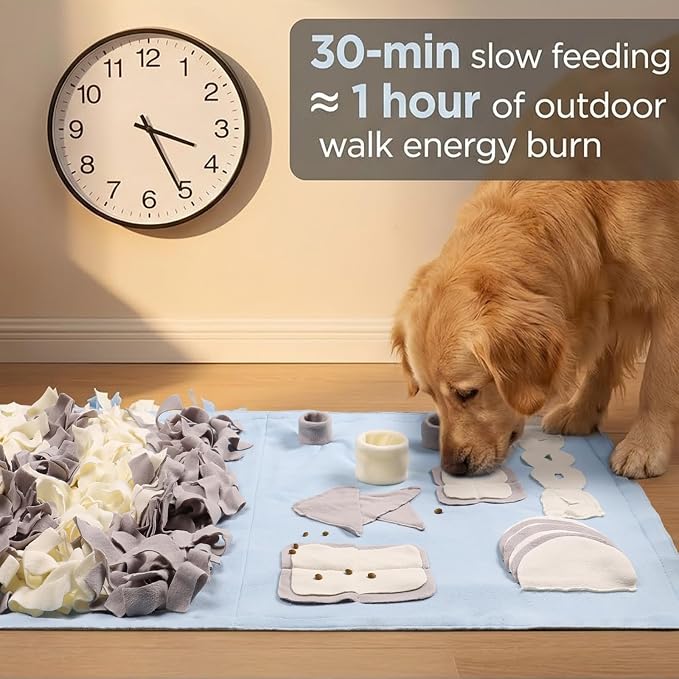 Snuffle Mat for Dogs: Slow Food Interactive Experience - 7 Enrichment Foraging Games for Large Dog Owners Needing to Burn Pet Energy - Washable 1000 Times - 22x38 inch - Blue