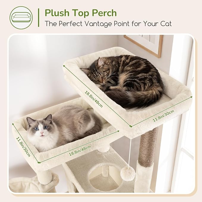 Globlazer Tall Cat Tower Extra Large Cat Tree House, S77D, Beige | 77 inch Cat Climbing Tower for Indoor Cats Large Adults with 5 Scratching Posts, 2 Cat Condos, 2 Platforms