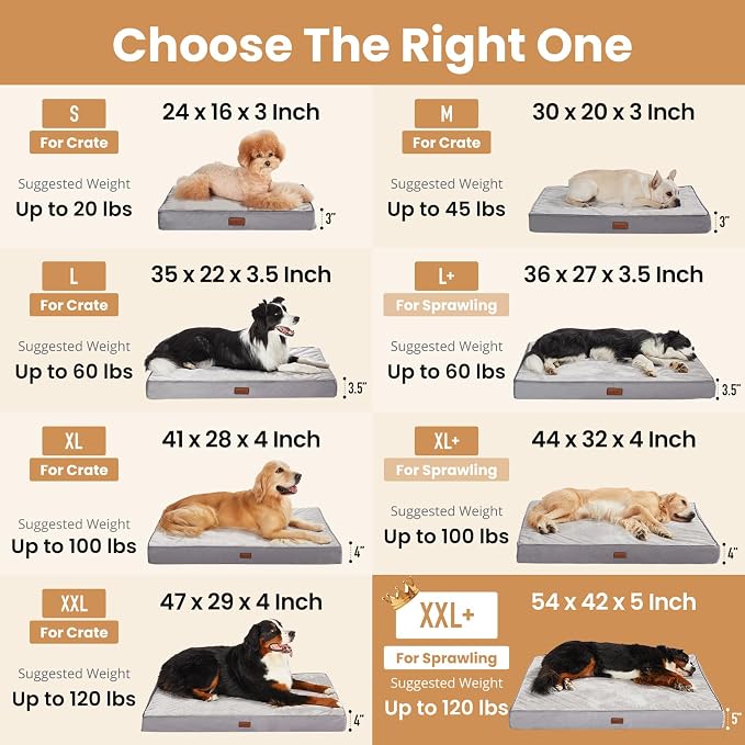 OhGeni Orthopedic Waterproof Dog Bed for Extra Large Dogs, Machine-Washable Removable Cover in Easy-Clean Fabric, Reversible Memory Foam & Easy-Carry Handle, Wider and Larger, 54 inch (Gray)