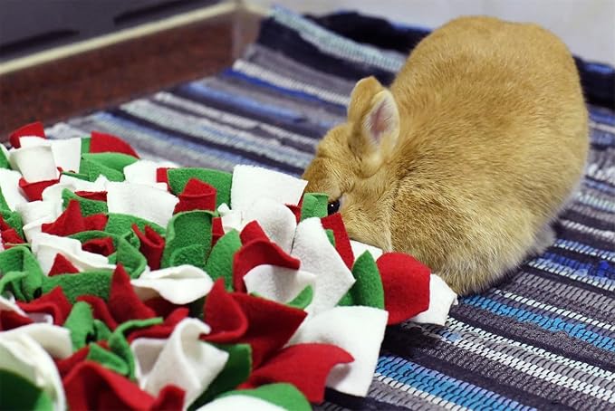 Pet Fleece Snuffle Mat Square Shape Foraging Mats Interactive Feeding Toy Anti Slip Slow Feeder Treat Dispenser for Dog Rabbit Guinea Pig (Green/White/Red)