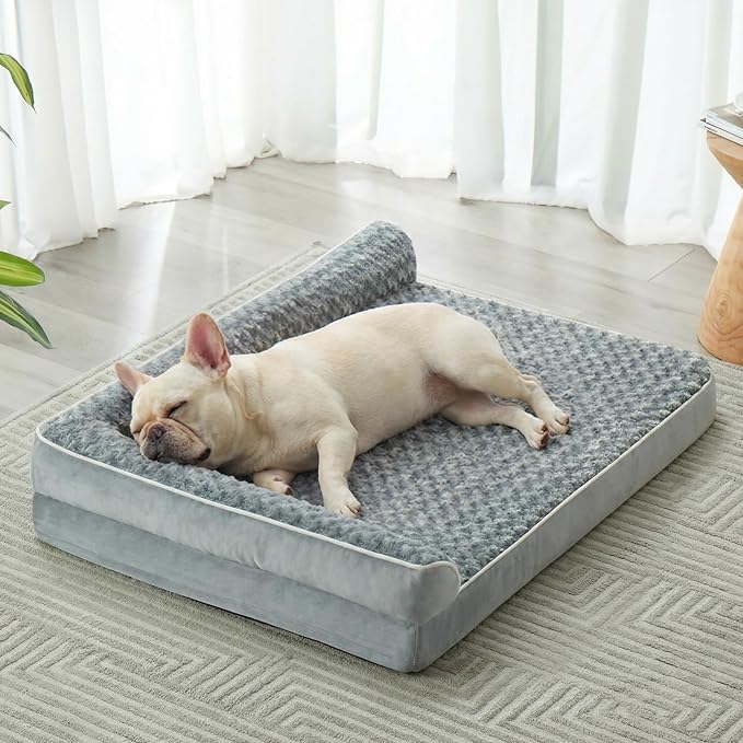 BFPETHOME Orthopedic Washable Dog Bed, Sleeping Couch for Large Senior Dogs | Deluxe Plush Rose Velvet Washable Cover, Egg Crate Foam Support, Waterproof Lining, Non-Slip Bottom, Senior Dogs