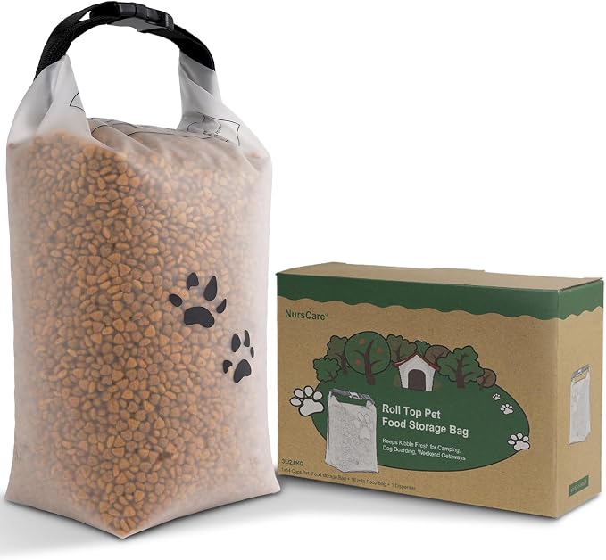 Dog Food Storage Bag with Roll-Top Closure, for Traveling, Camping,Boarding,14 Cups + 195 Poop Bags.