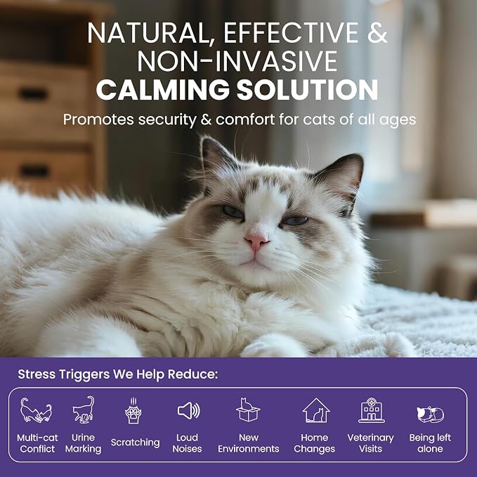 Calming Diffuser for Cats, Multi-Cat Starter Kit | 1 plug-in + 48ml refill, reduces scratching, meowing, hiding, urine marking, odorless, safe low-heat