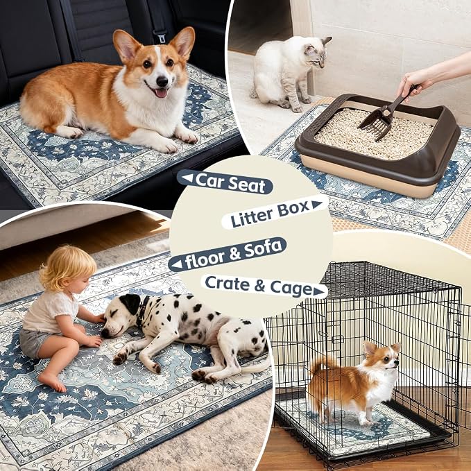 Washable Pee Pads for Dogs, 2 Pack Reusable Puppy Training Pads 24"x18" Super Absorbent Waterproof Dog Training Pads, Non-Slip Potty Pads, Whelping Pads Litter Mat Navy & Ecru
