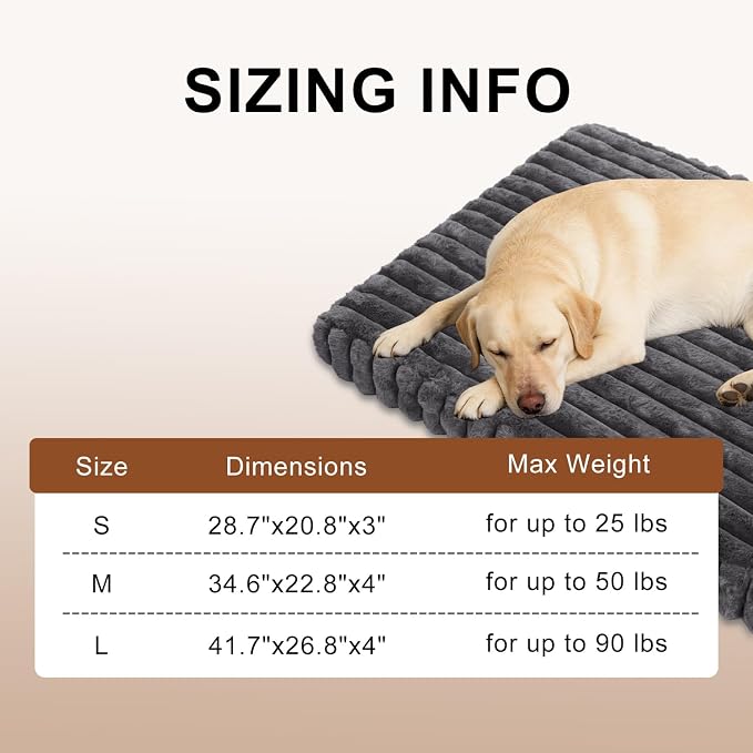 Dog Crate Bed Warm Grey 28.7"x20.8" | Flat Dog Crate Bed Waterproof for Large Meduim Dogs Pet Beds with Plush Removable Washable Cover Anti Slip Bottom for Indoor