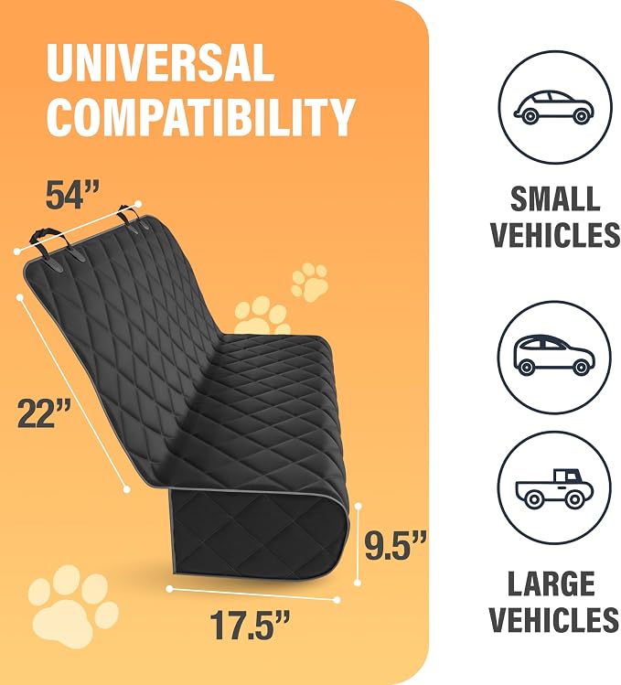 Active Pets Black Car Rear Seat Cover for Dogs, Durable Waterproof & Scratch Resistant Vehicle Backseat Protector, Nonslip Dog Accessory & Pet Protection for Back Seats, Machine Washable