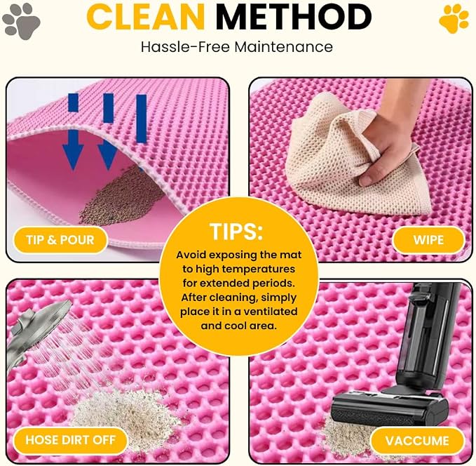 Andalus Brands Large Cat Litter Mat - Waterproof & Urine-Proof Litter Box Mat, Non-Slip Kitty Litter Mats for Floor, Easy to Clean Litter Trapping Design (30" x 24", Pink)