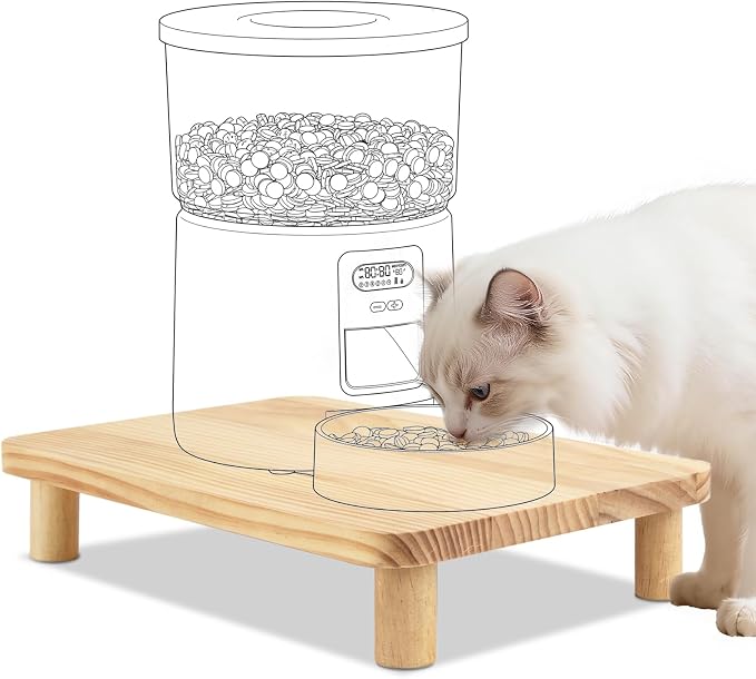 SZEE Cat Food Stand for Automatic Feeder & Tradition Bowls, Elevated Cat Food Table Station, Raises Feeder/Bowl by 2 3/8", Premium Solid Wood Material, Relieves Spine and Joints Noticeably on Pets