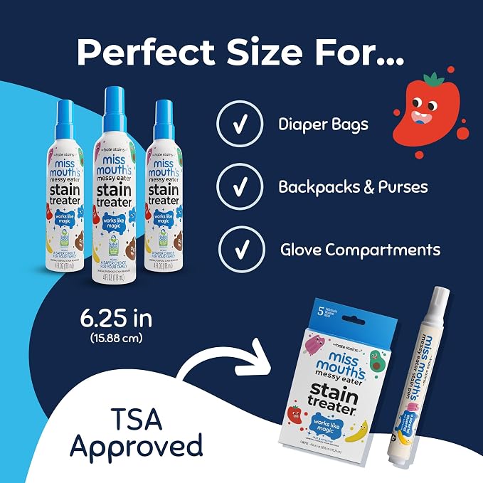 Miss Mouth's Messy Eater Stain Treater, Laundry Stain Remover, 4 Oz, 2 Pack | Newborn & Baby Essentials; Cleans Off Food, Grease, Coffee; Use on Laundry, Underwear, Fabric