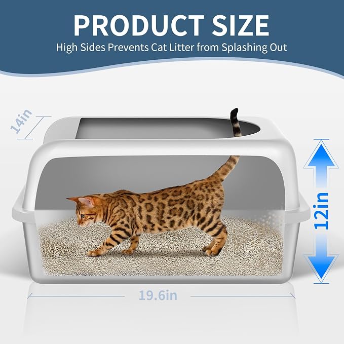 Prodigen Stainless Steel Cat Litter Box with Lid High Wall Sides Enclosure, Non-Sticky, Anti-Leakage, Easy Cleaning, with Cat Mat & Scoop, 19.6" L x 14" W x 12" H