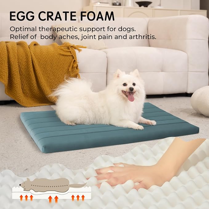 BALANCE Dog Crate Bed, Orthopedic Dog Bed Pad with Waterproof Liner, Washable Crate Foam Pet Mat for Large, Medium, Puppy Dogs Breeds, Powder Blue, 36"x23"x1.6"