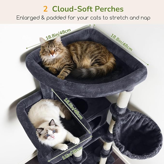 Globlazer 80in Tall Extra Large Heavy Duty Corner Cat Tree Tower, S80C | Sturdy Big Cat Tower for Indoor Cats Large Adult with Scratching Post, 2 Spacious Condos with Padding, 2 Perches, Dark Grey