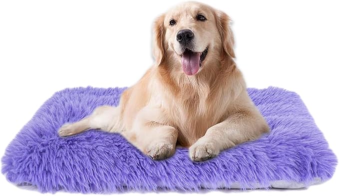 Machine Washable Dog Bed, Deluxe Plush Dog Crate Pad and Cat Bed, Anti-Slip Bottom Kennel Pad Mat, Fuzzy Pet Beds for Large, Medium, Small Dogs Breeds (Violet, 36.0" L x 24.0" W x 3.0" Th x 1 Pack)
