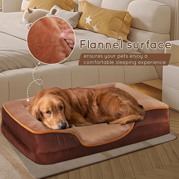 FluffyDream 42 inch Memory Egg-Crate Foam Dog Bed, Orthopedic Pet Couch Bed with Washable Removable Cover, Brown