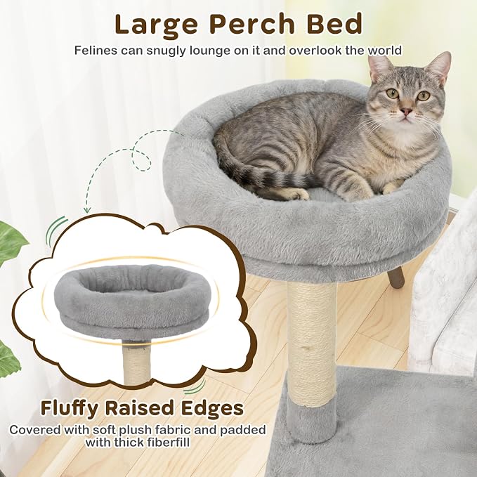 Multi-Level Cat Tree Tower, 48 Inches Tall with Sisal Scratching Posts, Condo, Tunnel with Dangling Ball Inside, Padded Top Perch, Multiple Jumping Platforms, Ideal for Indoor Cats (Grey)
