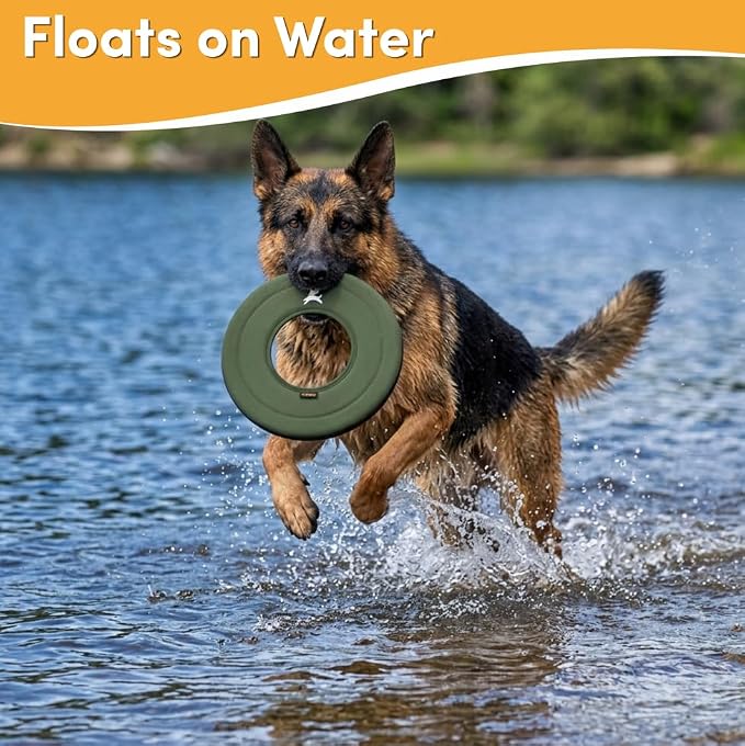 OllyDog Super Flyer Dog Flying Disc – Floating Fetch Toy for Water Play, Soft Eco-Friendly Recycled Fabric, Gentle on Teeth, 11" for Medium & Large Dogs (Winter Moss, 11")