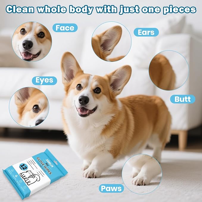 36Pcs Hypoallergenic Pet Glove Wipes for Dogs & Cats | Deodorize & Hydrate Fur Grooming Gloves for Paws, Face, Ears & Butt, Daily Care Between Baths & Travel