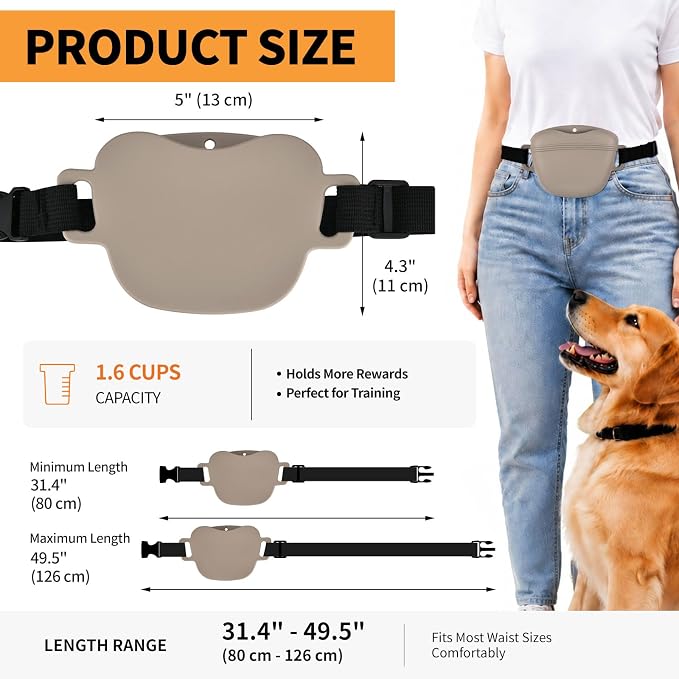 Silicone Dog Treat Pouch with Training Clicker | Upgraded Magnetic Closure, 1.6 Cup Capacity, Food-Grade Silicone, Easy Cleaning, Adjustable Belt for Training and Walking