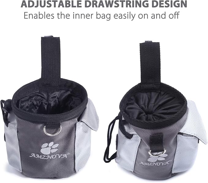 AMZNOVA Dog Treat Pouch Treatnow Dog Treat Bag, 3 Cups, Grey | Training Pouch with Waist Belt & Clicker for Training & Walking, Waist Clip On Snack Fanny Pack for Pet