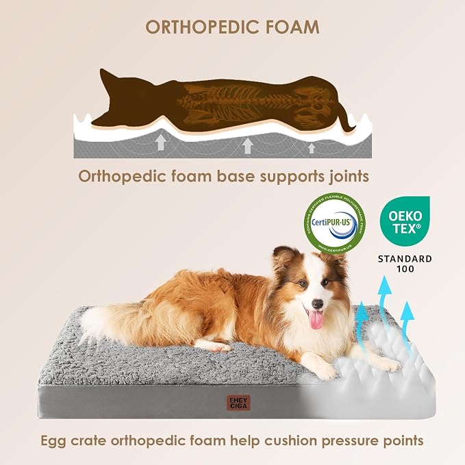 EHEYCIGA Orthopedic Dog Bed Large with Removable Washable Cover, 36x27 | Egg Crate Foam Support, Durable Oxford fabric, Non-Slip Bottom, Machine Washable, Soft Waterproof Plush Pet Bed Mat For Crate
