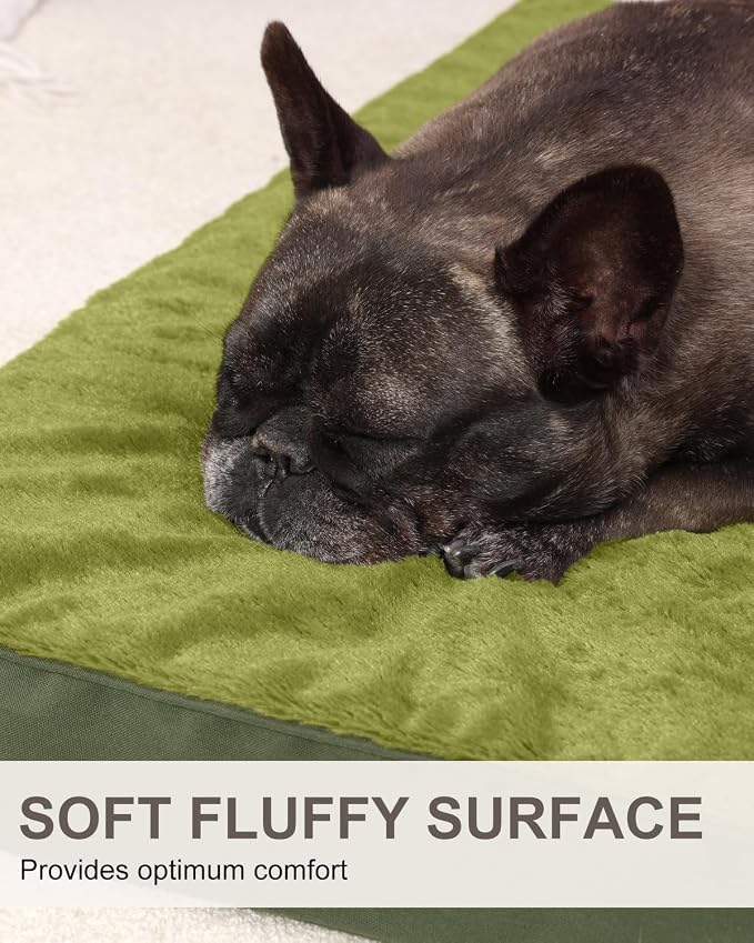 KSIIA Orthopedic Dog Bed for Medium Dogs with Waterproof Lining,Green,29x18 | Deluxe Soft Plush Dog Crate Bed, Washable Pet Mat with Removable Cover & Egg Crate Foam for Medium Dogs Sleeping & Relaxing
