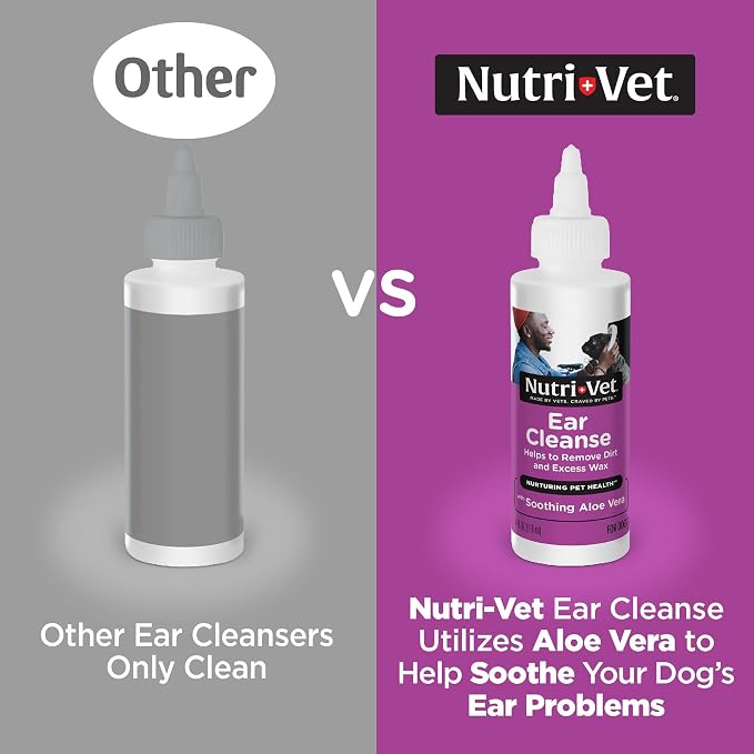 Nutri-Vet Ear Cleanse for Dogs, Liquid Ear Cleanser with Soothing Aloe & Salicylic Acid, Removes & Cleans Wax,Dirt,and Debris,Deodorizes,and Itch Relief, Gentle Veterinarian Formulated,8oz,(Pack of 2)