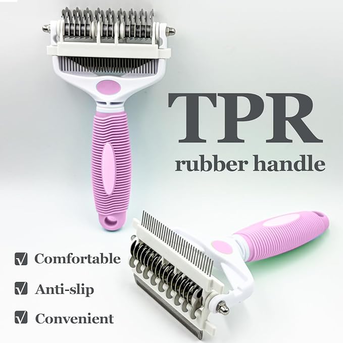 3-IN-1 Pet Grooming Brush, Undercoat Rake, Dematting Comb & Deshedding Tool | Pink Shedding Control Tool for Long Haired Dogs and Cats, Tangles & Loose Fur, Reduces Shedding & Prevents Hair Mess Removal