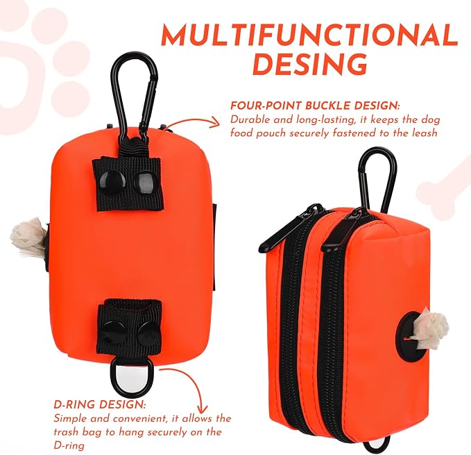 Dog Training Treat Pouch, Treat Bag Fanny Pack with Double-Zip Pocket and Four-Button Closure Waterproof Durable Dog Treat Pouch with 1 Roll of Dog Waste Bags
