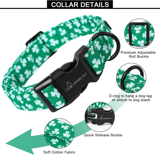 ARING PET St Patricks Dog Collar, Cute Green Clovers Pet Collars with Quick Release Buckle for Puppy Small Medium Large Boy Girl Dogs-XS