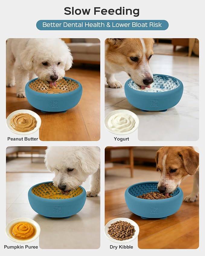 Dog Lick Bowl for Dogs S, Lick Mat, Slow Feeder Lick Bowl with Strong Suction, BPA-Free Silicone, Freeze Licking Bowl for Anxiety Relief, Enrichment & Distraction, Dishwasher Safe (Blue, S)