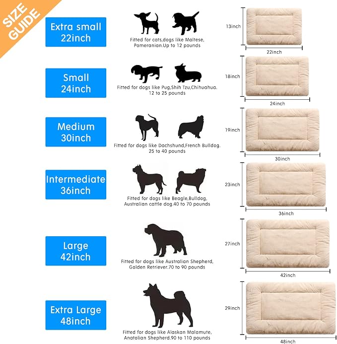 Dog Crate Pad Washable Dog Bed for Crate Small Cozy Mat 24-Inch Cream | Ultra Soft Kennel Pad,Anti-Slip Bottom,Fits for Most Metal Crates,Comfortable Sleeping Pet Mat