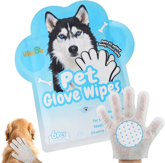 4-in-1 Pet Grooming Glove Wipes – Deshedding, Cleaning, Massage & Coat Care – Removes Loose Fur, Dirt & Odor – Honey, Shea Butter & Oat – 5X Moisture – Waterless Dog & Cat Bath