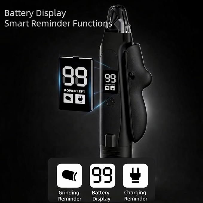 2-in-1 Dog Cat Nail Clippers with Light Bloodline Indicator & Electric Grinder – Type-C Rechargeable Dog Cat Nail Trimmer – Low Noise Grooming Tool with Battery Display (Matte Black)