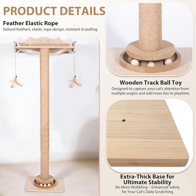 Fantasreen Window Perch Cat Hammock Tree 48", with Sisal Post Track Toys (Drill-Free)