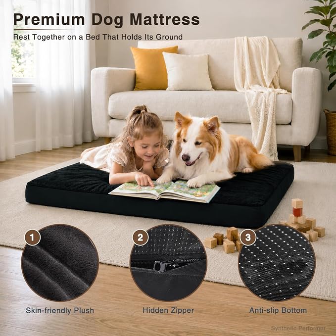 NUPIDA Waterproof Large Dog Bed for Crate with Washable Cover, 35x22, Black | TPU Waterproof Layer, Easy Clean Cover, Soft Plush Surface, Durable Oxford Fabric, Non-Slip Bottom, For Large Breeds ≤50lbs