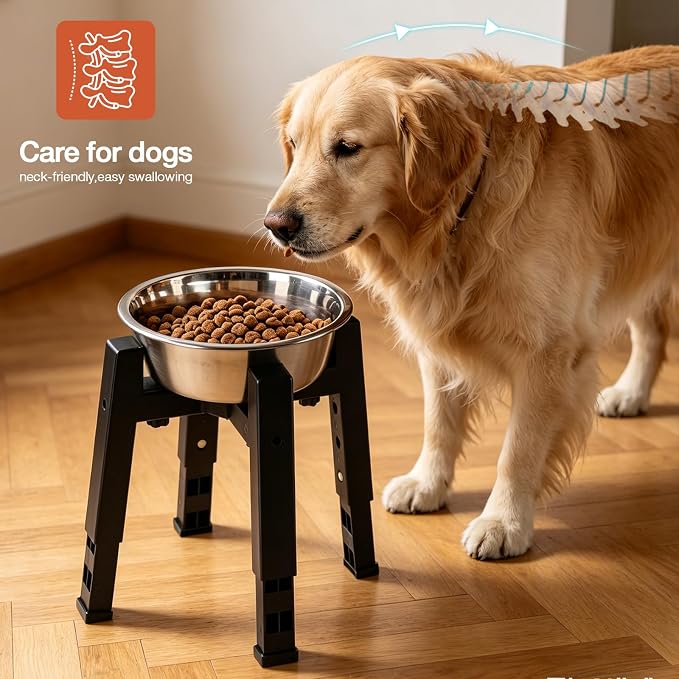 Marchul Dog Bowl Stand Adjustable Height and Width[Stand Only] – Please Measure Your Bowl Rim (Fits 8"-12.2"), Elevated Dog Bowls for Medium & Large Dogs, Anti-Slip Base Stable Raised Feeder