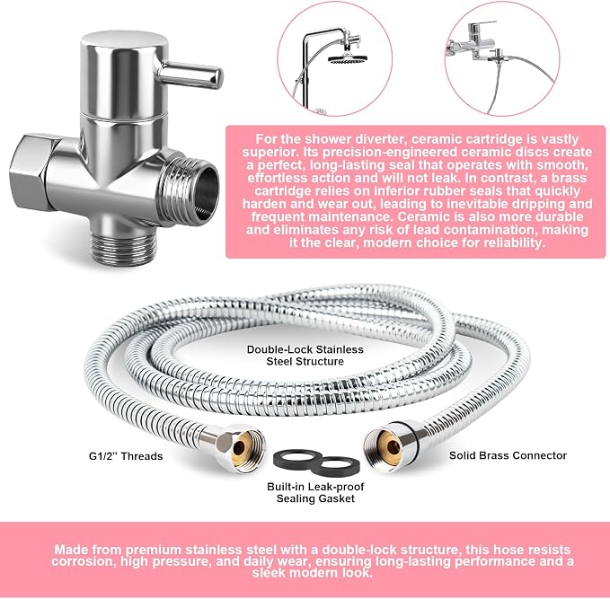 Dog Shower Attachment with 6.6FT Shower Hose, 8 Sprayer Modes Dog Washing Hose Attachment for Bathroom & Bathtub, Outdoor Use Dog Washing Kit with Pet Grooming Glove Shampoo Dispenser and Holder