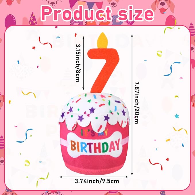 Dansydaisy Dog Birthday Cake Toy Squeaky Plush Toy for Girl Boy Gifts, Chew Accessories for Dog Birthday Party Decor Favor for Large, Medium and Small Dogs(7th,Pink)
