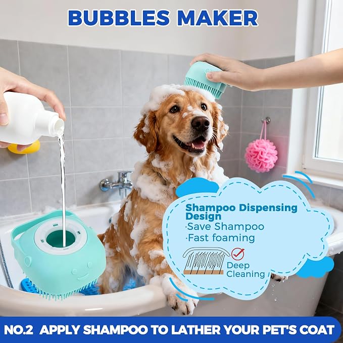PAWCHIE Bath Grooming Kit for Pets, 9 PCS Hair Brush Set with Towel,Washing Gloves,Bath Brush and Adjustable Handle Shampoo Brush & Scrubber for Short Long Haired Dogs and Cats,Dog Bath Supplies,Blue