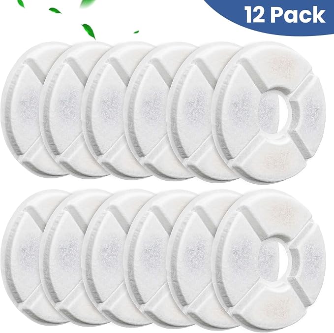 Cat Water Fountain Filter, 12 Pcs Replacement Cat Fountain Filters Dia is 5", 3-Filtration System Round Carbon Cats Filters Compatible with 81oz/2.4L Round Automatic Pet Fountain Water Dispenser