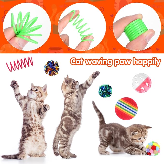 150 Pcs Cat Toys Bulk for Indoor Cats, Kitten Toys Assorted Variety Pack, Cats Toy Bundle with Mice Rainbow Balls/Springs Crinkle Balls/Lattice/Sisal/Table Tennis/Plush/Caged Bell for Kitty Kitten