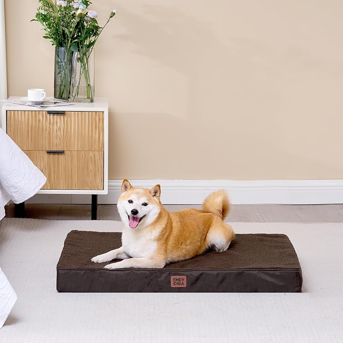 EHEYCIGA Orthopedic Dog Bed Large with Removable Washable Cover, 35IN Brown | Egg Crate Foam Support, Durable Oxford fabric, Non-Slip Bottom, Machine Washable, Soft Waterproof Plush Pet Bed Mat For Crate
