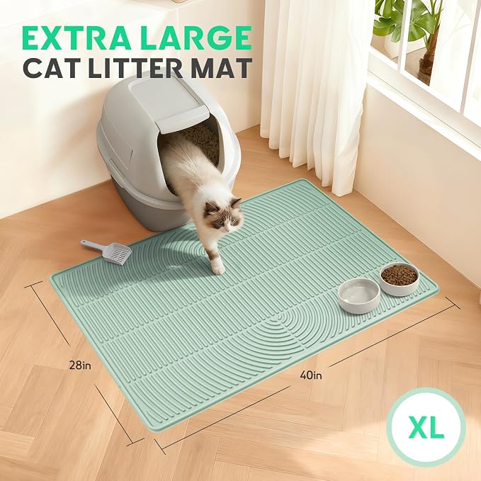 Pawtasy Cat Litter Mat,40" x 28" Extra Large Silicone Waterproof Litter Trapping Mat for Scatter Control Soft on Kitty Paws Non-Slip Easy to Clean
