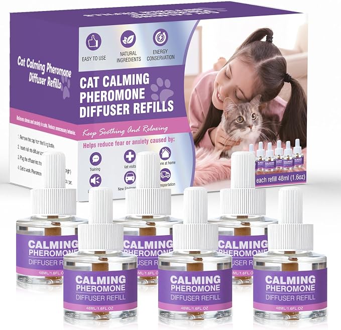 Cat Pheromones Calming Diffuser Refill 6 Pack Multicat Pheromone Diffusers | Relieve Anxiety Stress Reduce Spraying Stress Fighting and Scratching for Cats Calm 48ml Fit All Common Diffusers Plug In