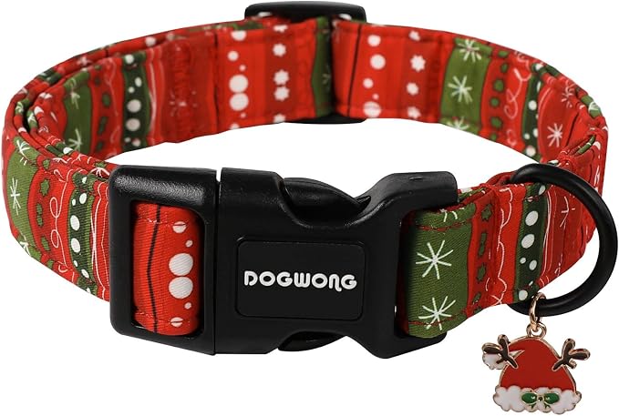 DOGWONG Christmas Dog Collar- Cute Red Christmas Strip Dog Collars Adjustable Designer Dog Collar for Small Medium Large Dogs S
